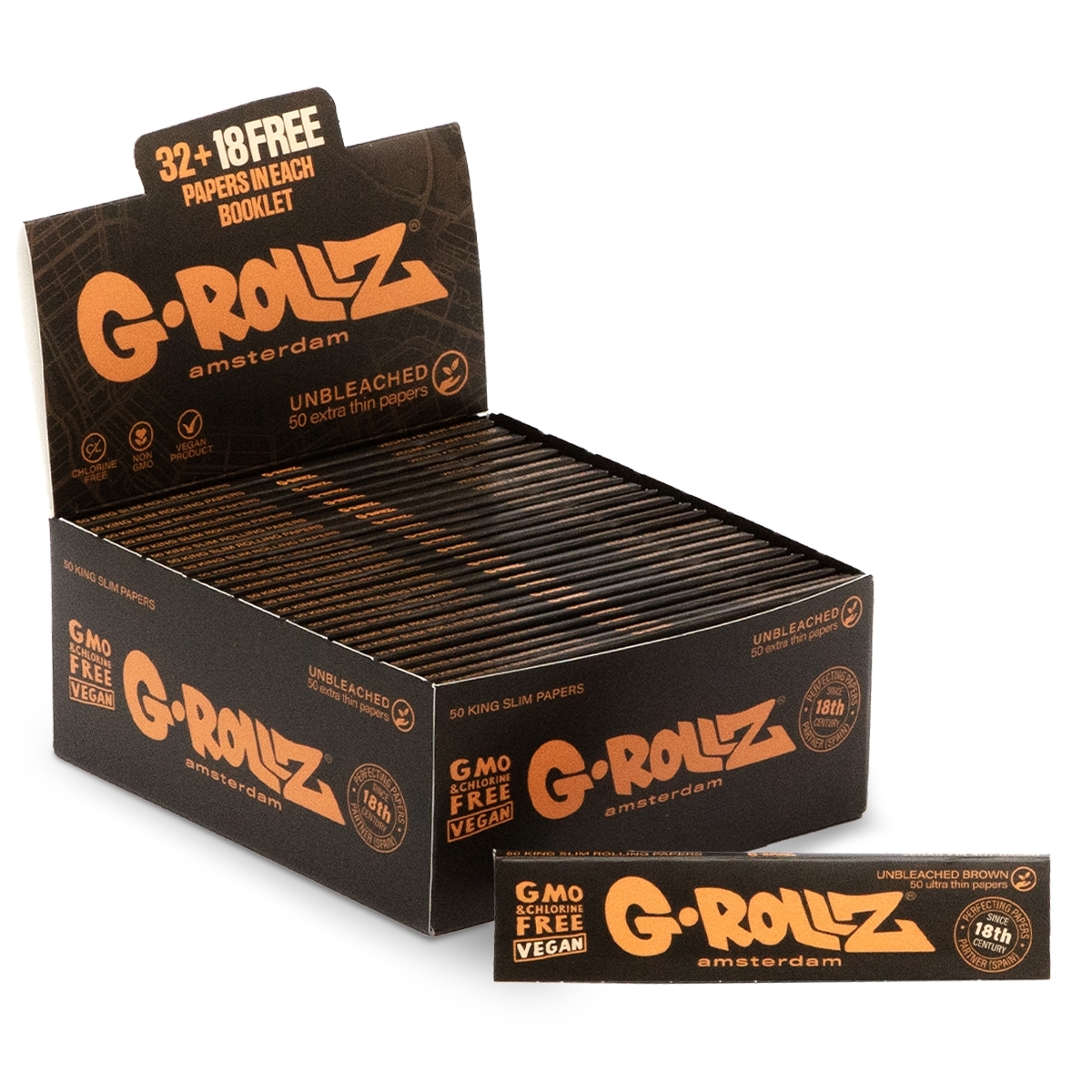 G-Rollz - Unbleached Extra Thin - 50 KS Slim Papers - 50er Display