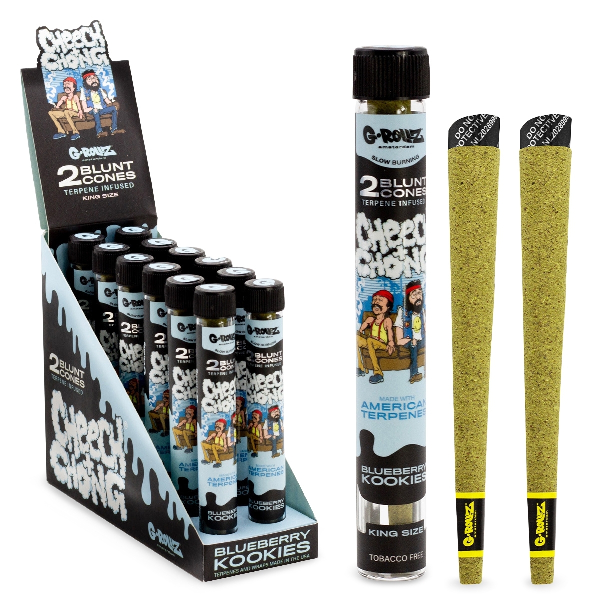G-Rollz - Cheech & Chong(TM)- Blueberry Kookies - Terpene Infused Cones - 12er Display