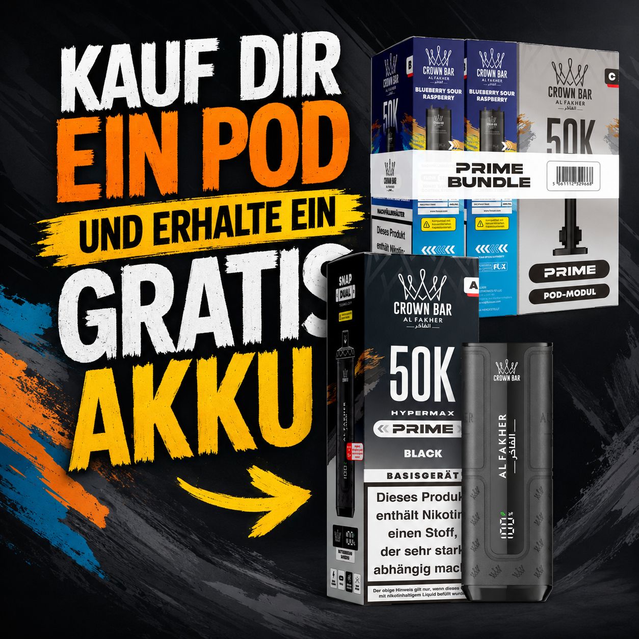 Al Fakher Hypermax 50K - POD + GRATIS AKKU