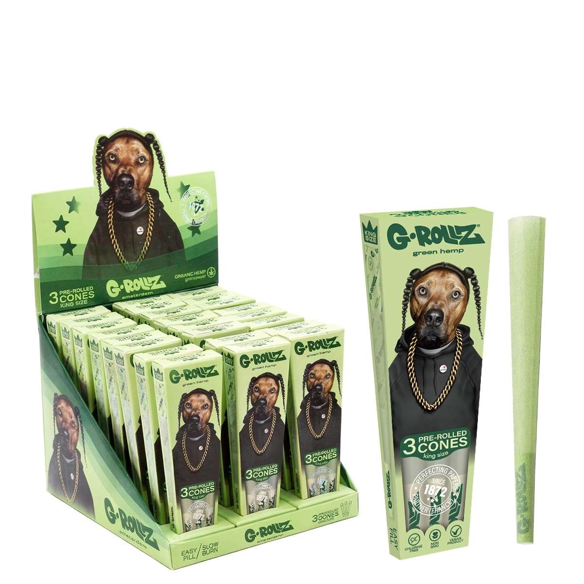 G-Rollz - 'Rap' Organic Green Hemp - 3 KS Cones 