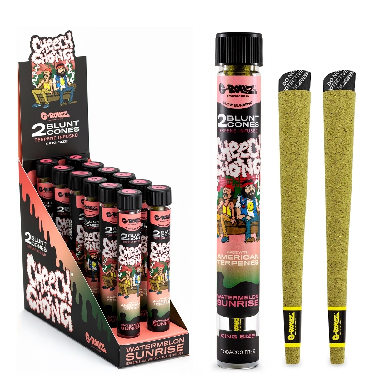 G-Rollz - Cheech & Chong(TM)- Watermelon Sunrise - Terpene Infused Cones - 12er Display